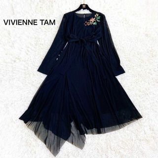 ヴィヴィアンタム(VIVIENNE TAM)の美品☆ ヴィヴィアンタム ワンピース 花柄 刺繍 パワーネット アシンメトリー(ロングワンピース/マキシワンピース)