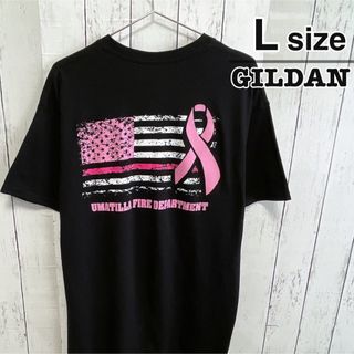 ギルタン(GILDAN)のUSA古着　GILDAN　Tシャツ　L　ブラック　ピンク　アメリカ　プリント(Tシャツ/カットソー(半袖/袖なし))