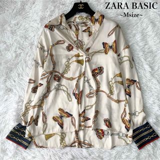 ザラ(ZARA)の【極美品】ZARA BASIC チェーン柄スキッパーシャツ スカーフ柄 蝶々(シャツ/ブラウス(長袖/七分))