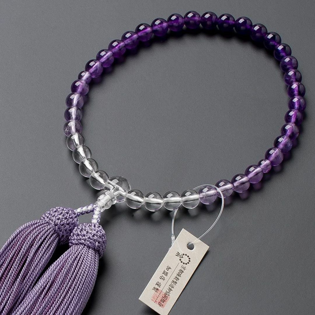 女性用　数珠　紫水晶　グラデーション（7mm玉）　正絹頭付房　桐箱・数珠袋付 レディースのアクセサリー(その他)の商品写真