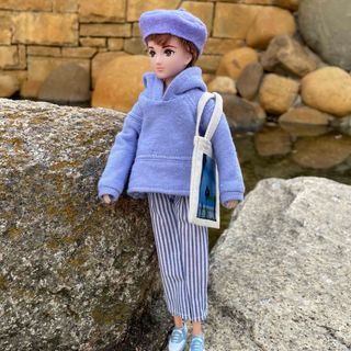 リカちゃん - H2402 はるとくん　ハンドメイド  服　パープルパーカー　ストライプパンツ