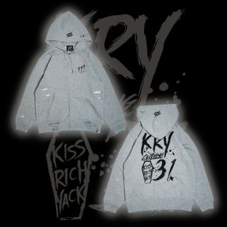 ミルクボーイ(MILKBOY)の【新品】KRY「生き地獄」ダメージパーカー グレー(パーカー)