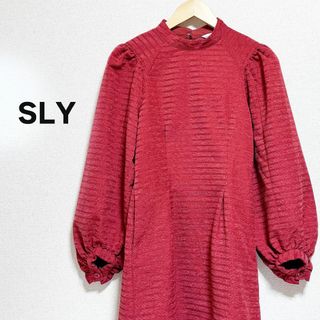 スライ(SLY)のSLY スライ　ミニ　ワンピース　赤　レッド　パフ袖　長袖　ツィード　ハイネック(ミニワンピース)