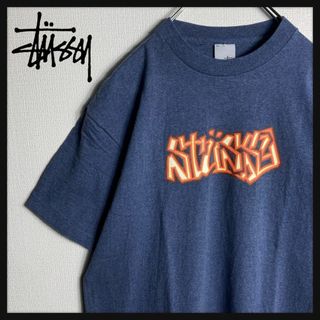 ステューシー(STUSSY)の【USA製】ステューシー　ビッグロゴ入りTシャツ　ストリート　M　青　人気(Tシャツ/カットソー(半袖/袖なし))