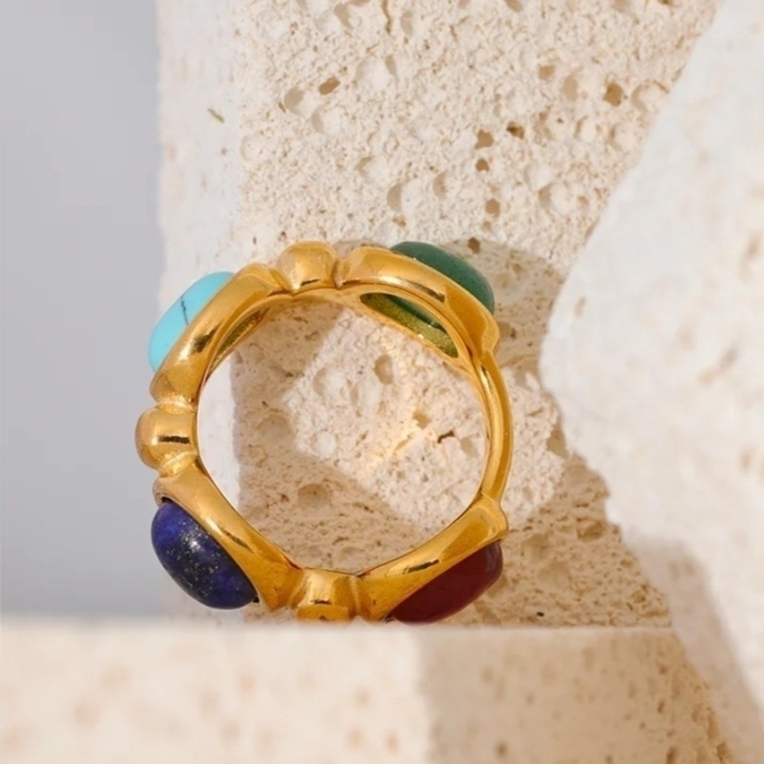 X553 天然石４種の石 リング レディース 指輪 ゴールド 316L 限定色 レディースのアクセサリー(リング(指輪))の商品写真