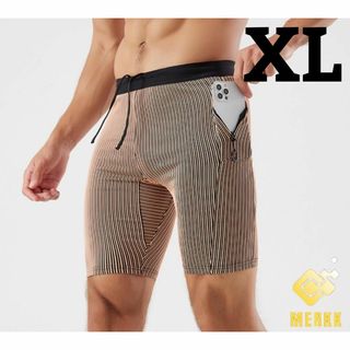 ポケット付き　ランニングスパッツ　XL　イエロー　マラソン　ランニング　スパッツ(陸上競技)