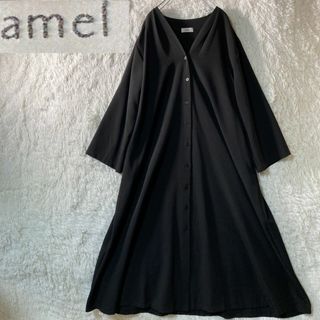 エイメル(amel)の極美品 amel エイメル ロングシャツワンピース マキシ丈 黒 フリーサイズ(ロングワンピース/マキシワンピース)