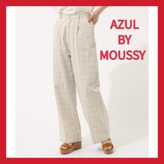 アズールバイマウジー(AZUL by moussy)のアズールバイマウジー チェック ワイドパンツ パンツ ゴム レディース ベージュ(カジュアルパンツ)