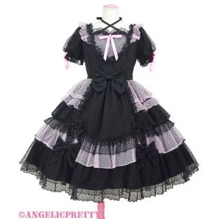 アンジェリックプリティー(Angelic Pretty)のangelicpretty トッピングハートワンピース　黒(ひざ丈ワンピース)