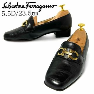 Ferragamo - 美品✨フェラガモ 5.5D/約23.5㎝ ローファー 革靴 ダブルガンチーニ 黒