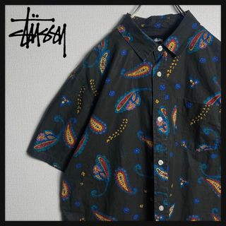 ステューシー(STUSSY)の【入手困難】ステューシー　半袖BDシャツ　ペイズリー柄　胸ポケット　黒　M(シャツ)