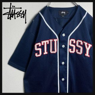 ステューシー(STUSSY)の【極美品】ステューシー　ビッグロゴ　半袖シャツ　ゲームシャツ　紺　M(シャツ)