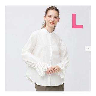 ジーユー(GU)のGU  レースコンビネーションブラウス  Lサイズ  off white(シャツ/ブラウス(長袖/七分))