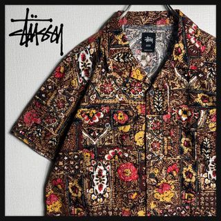 ステューシー(STUSSY)の【美品】ステューシー　アロハシャツ　半袖シャツ　胸ポケット　総柄　花柄　M(シャツ)