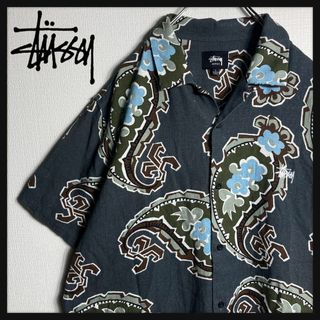 ステューシー(STUSSY)の【極美品】ステューシー　アロハシャツ　半袖シャツ　刺繍ロゴ　総柄　ペイズリー　L(シャツ)