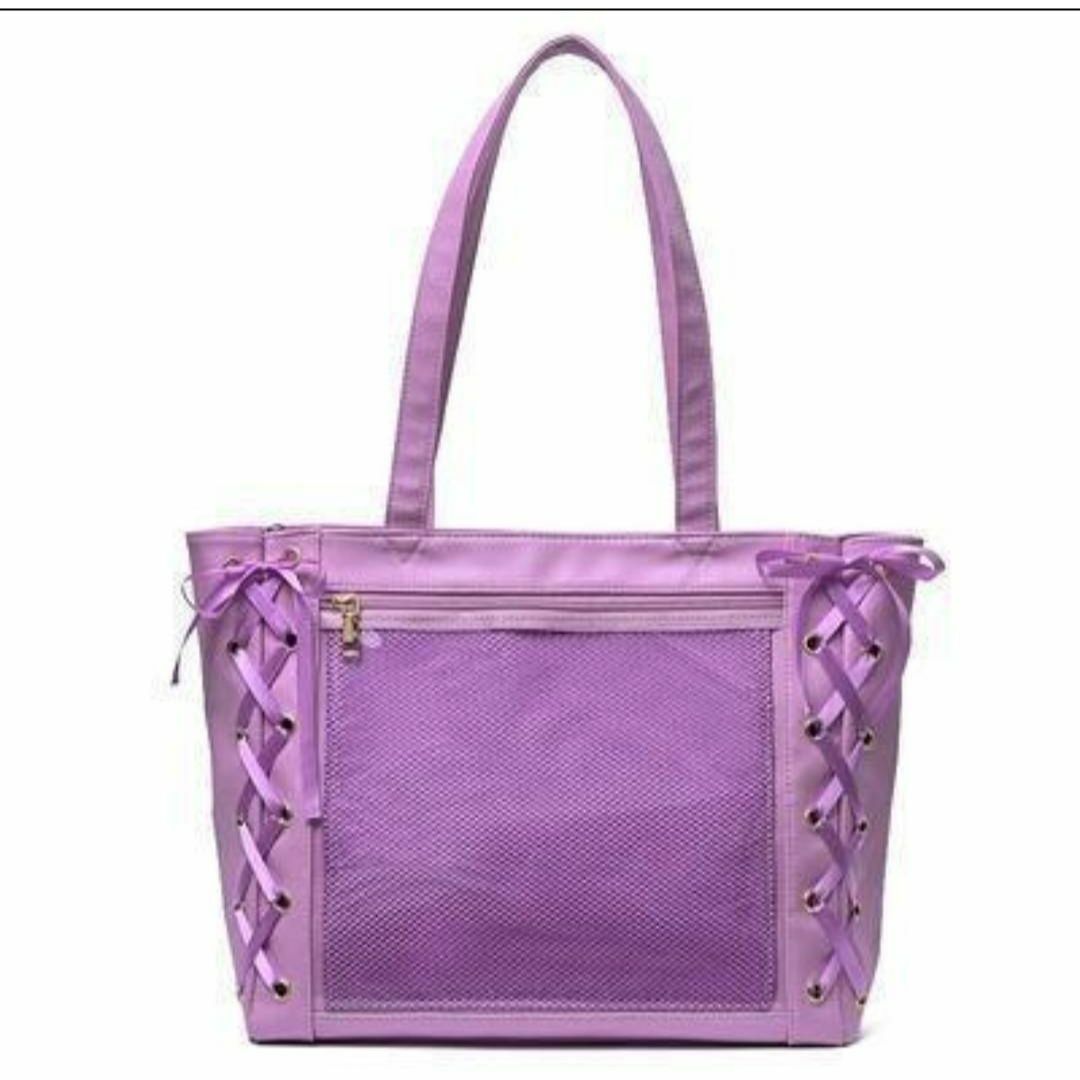 痛バッグA4紫パープル地雷リボン人気レースアップ痛バ推し活クリア透明トートバッグ レディースのバッグ(トートバッグ)の商品写真