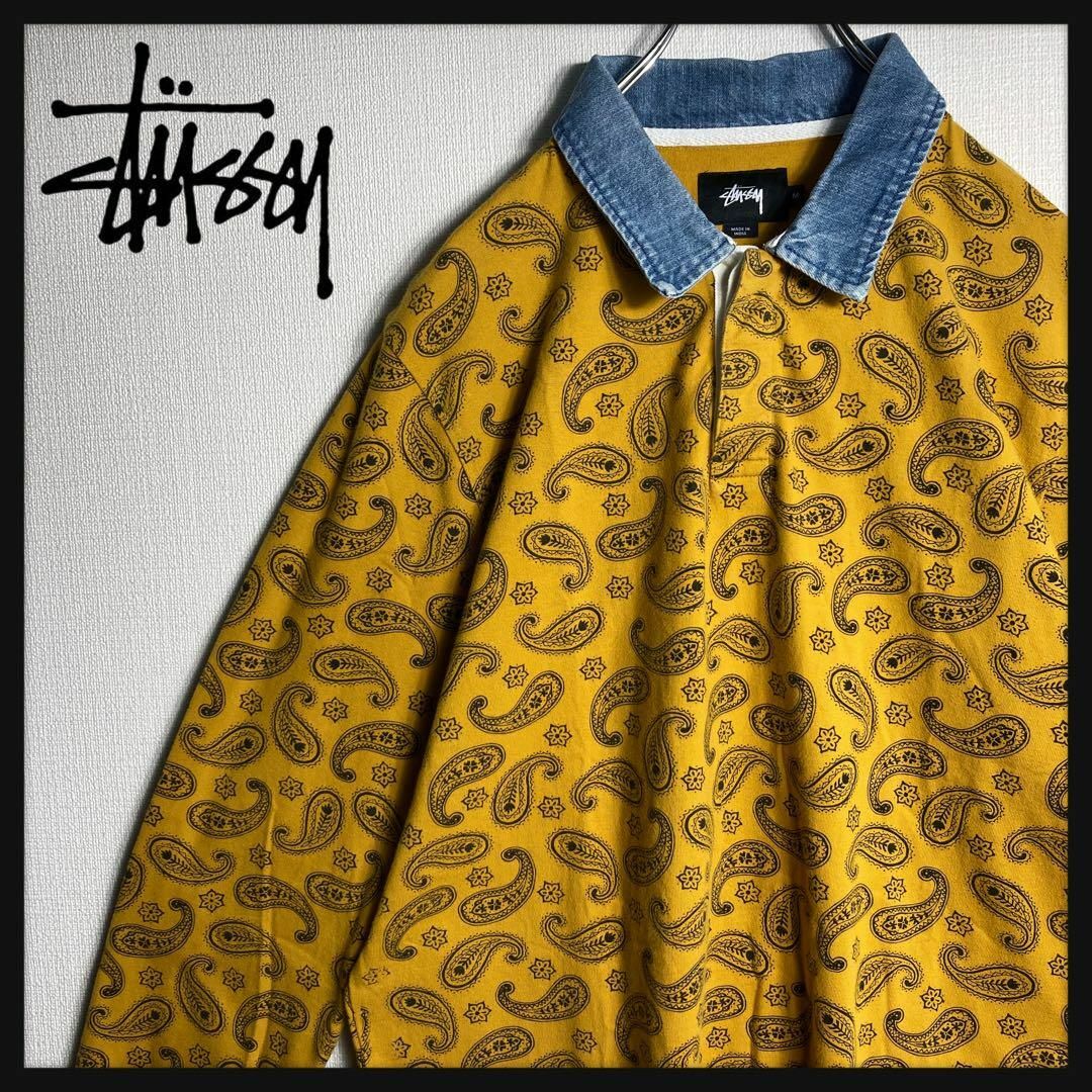 STUSSY(ステューシー)の【即完売モデル】ステューシー　ペイズリー柄　ラガーシャツ　襟切り替え　M メンズのトップス(ポロシャツ)の商品写真