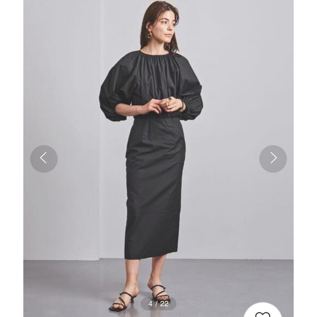 UNITED ARROWS(ユナイテッドアローズ)のユナイテッドアローズ　ギャザーボリュームドレス　ワンピース　黒 レディースのワンピース(ひざ丈ワンピース)の商品写真