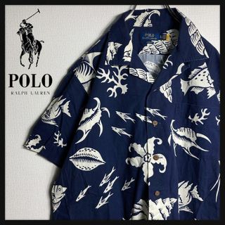 ポロラルフローレン(POLO RALPH LAUREN)の【希少XLサイズ】ラルフローレン　刺繍ロゴ入りアロハシャツ　開襟　半袖シャツ(シャツ)