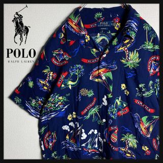 ポロラルフローレン(POLO RALPH LAUREN)の【美品】ラルフローレン　刺繍ロゴ入りアロハシャツ　開襟　半袖シャツ　XLサイズ(シャツ)