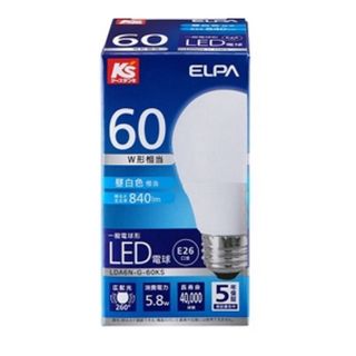 エルパ(ELPA)の2個入 ELPA LED電球 E26 60W 昼白色LDA6N-G-60KS2P(蛍光灯/電球)