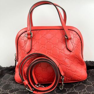 グッチ(Gucci)の美品✨　グッチ　マイクロシマ　ショルダーバッグ　GG柄　2way 赤(トートバッグ)