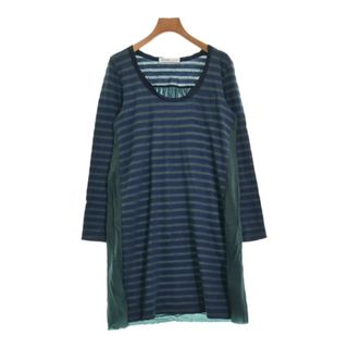 サカイラック(sacai luck)のsacai luck サカイラック ワンピース 2(M位) 緑x紺(ボーダー) 【古着】【中古】(ひざ丈ワンピース)