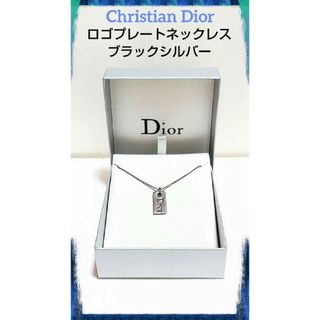 クリスチャンディオール(Christian Dior)のDior クリスチャンディオール ロゴ プレート ネックレス ブラック シルバー(ネックレス)