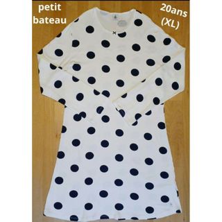 PETIT BATEAU - プチバトー petit bateau 長袖 ナイトドレス ネイビー ドット