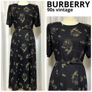 バーバリー(BURBERRY)の【美品】BURBERRY 薔薇柄 ロングワンピース 希少デザイン 13ABR(ロングワンピース/マキシワンピース)