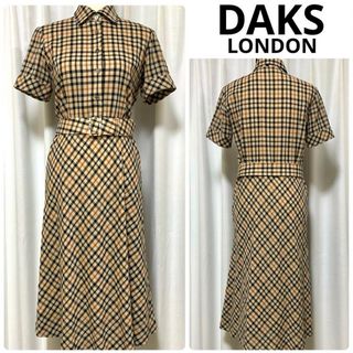 ダックス(DAKS)の【美品】DAKS ハウスチェック レザーベルト付 ワンピース ウール製(ロングワンピース/マキシワンピース)