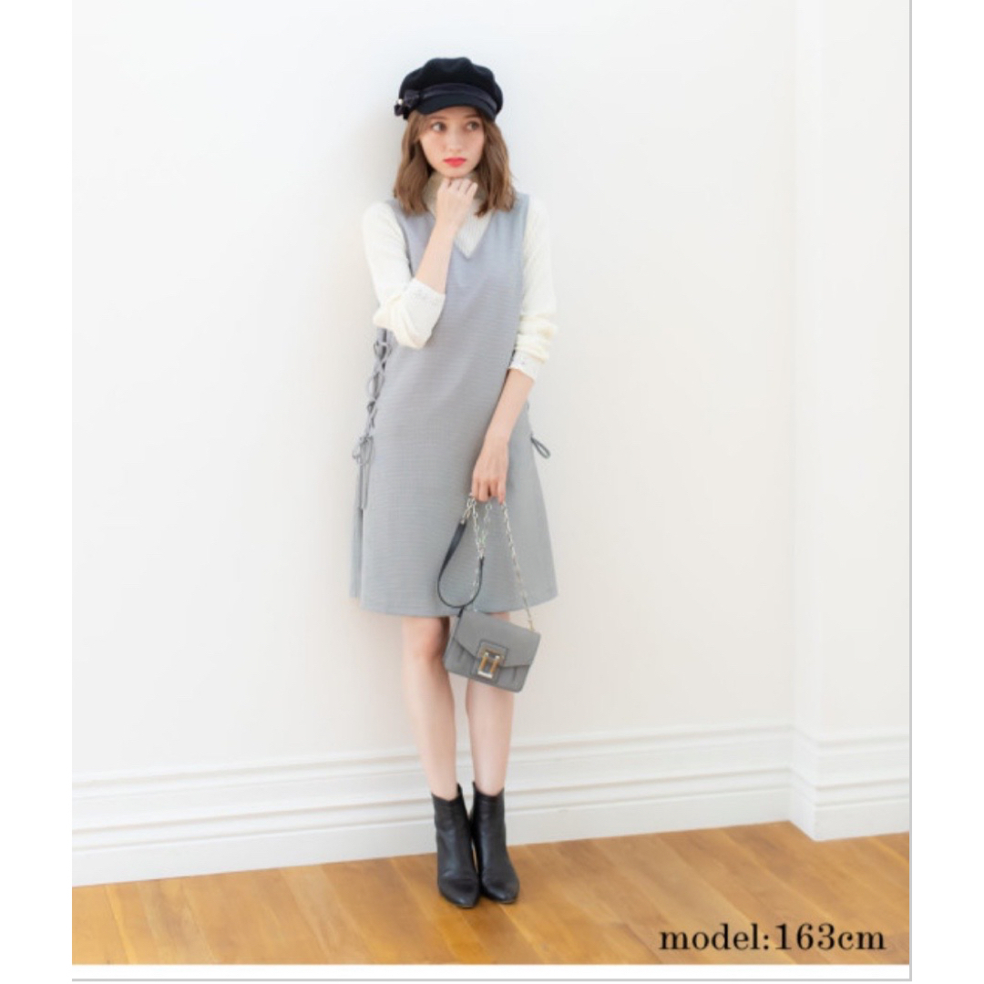 TOCCO closet(トッコクローゼット)の美品toccocloset サイドレースアップ千鳥チェック柄ジャンパーワンピース レディースのワンピース(ひざ丈ワンピース)の商品写真