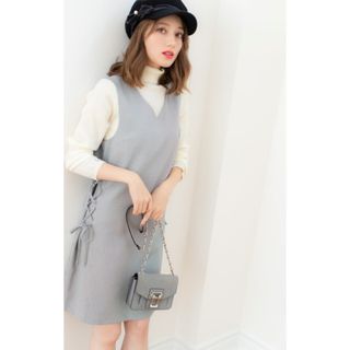 トッコクローゼット(TOCCO closet)の美品toccocloset サイドレースアップ千鳥チェック柄ジャンパーワンピース(ひざ丈ワンピース)