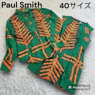 ポールスミス(Paul Smith)のポールスミス　セットアップ　ブラウス　ワンピース　総柄　グリーン　コットン　40(ひざ丈ワンピース)