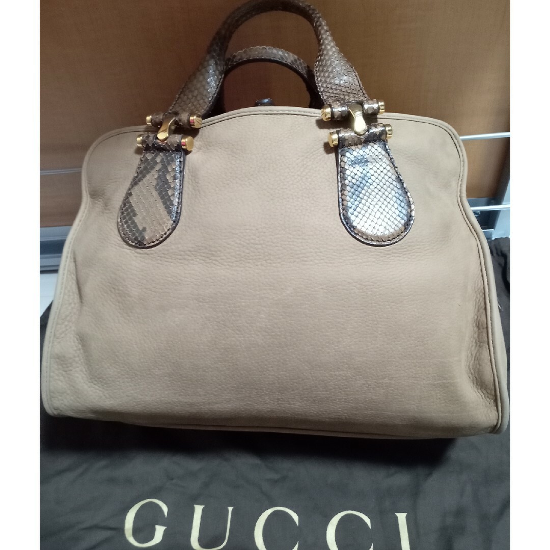 GUCCI ハンドバッグ ボストンバッグ ロゴ型押し パイソン×ナッパ GUCCI ハンドバッグ ボストンバッグ ロゴ型押し パイソン×ナッパ