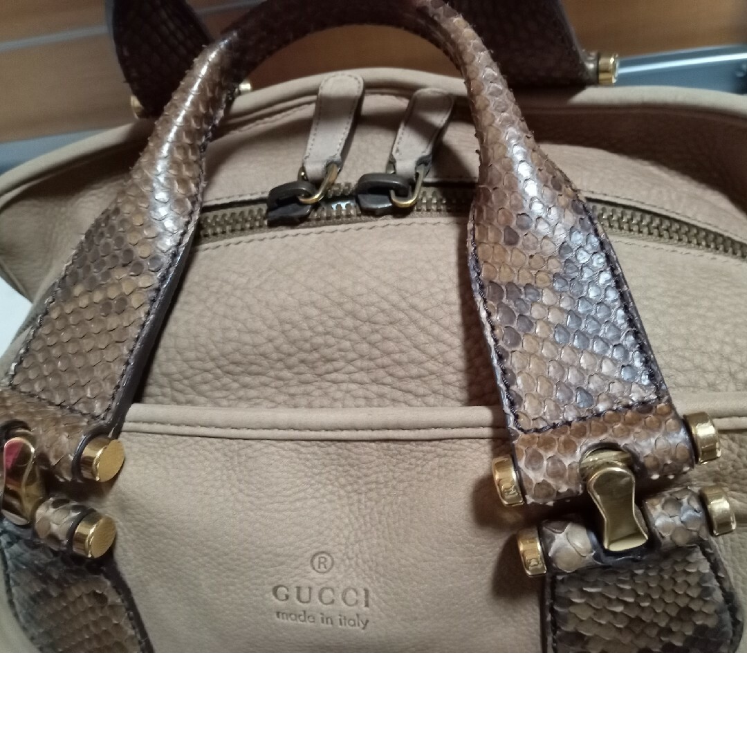 GUCCI ハンドバッグ ボストンバッグ ロゴ型押し パイソン×ナッパ GUCCI ハンドバッグ ボストンバッグ ロゴ型押し パイソン×ナッパ
