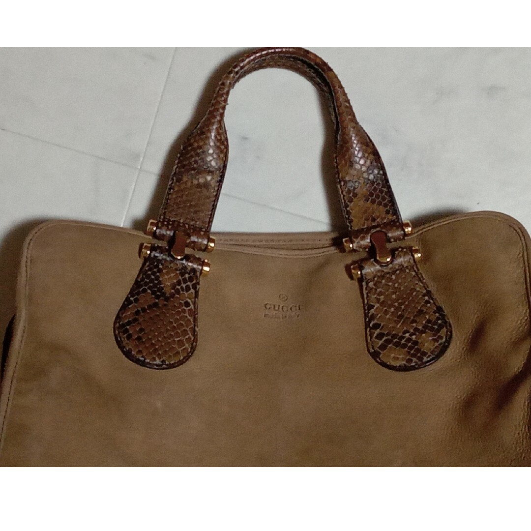 GUCCI ハンドバッグ ボストンバッグ ロゴ型押し パイソン×ナッパ GUCCI ハンドバッグ ボストンバッグ ロゴ型押し パイソン×ナッパ