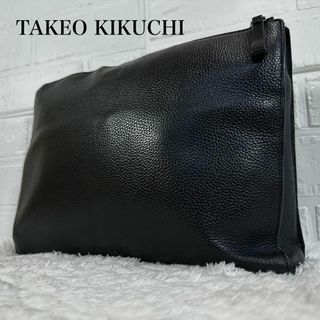 タケオキクチ(TAKEO KIKUCHI)のタケオキクチ　クラッチバッグ　レザー　シボ革　A4収納可　大容量　ブラック(セカンドバッグ/クラッチバッグ)