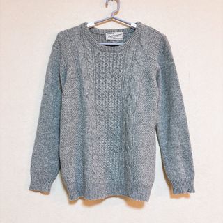 長袖ケーブルニット　アラン模様　グレー　GRAY 