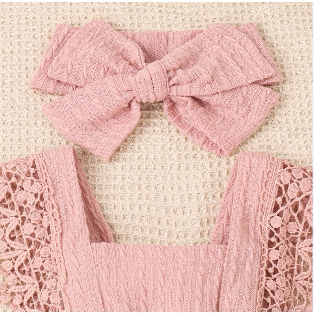 ロンパース　女の子　レース　リボン　オシャレ　可愛い　ピンク　80 キッズ/ベビー/マタニティのベビー服(~85cm)(ロンパース)の商品写真