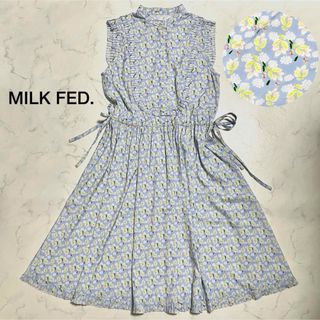 ミルクフェド(MILKFED.)の美品♪MILK FED ミルクフェド ノースリーブワンピース 小花柄 水色(ロングワンピース/マキシワンピース)