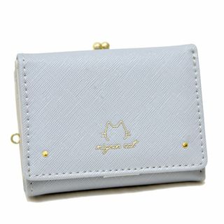 新品 がま口 コンパクトウォレット 猫 ネコ かわいい 三つ折り財布 水色(財布)