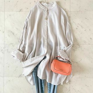 イエナ(IENA)の美品＊IENA イエナ リヨセルストライプシャツ ベージュ ゆったり 長袖 春服(シャツ/ブラウス(長袖/七分))