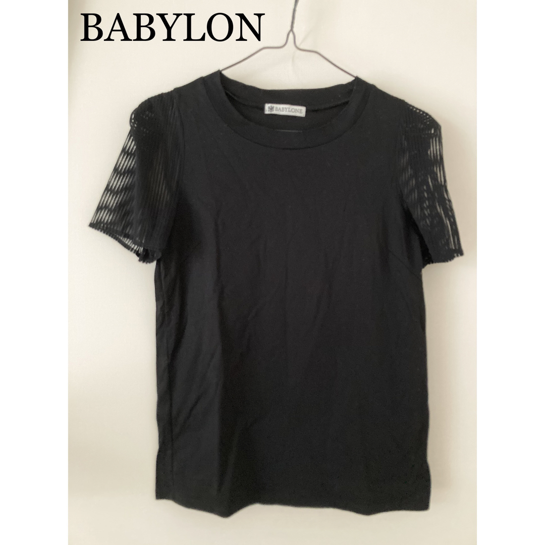 BABYLONE(バビロン)の【週末セール】バビロンBABYLONE 黒 半袖 Tシャツ　シースルー素材 レディースのトップス(Tシャツ(半袖/袖なし))の商品写真