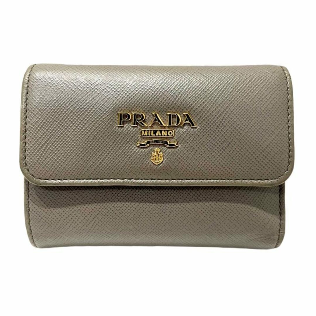 PRADA(プラダ)のPRADA プラダ 三つ折り財布 1MH025 サフィアーノメタル レザー グレー×ブルー マルチカラー レディース コンパクト 【良品】 U2311K663SE レディースのファッション小物(財布)の商品写真