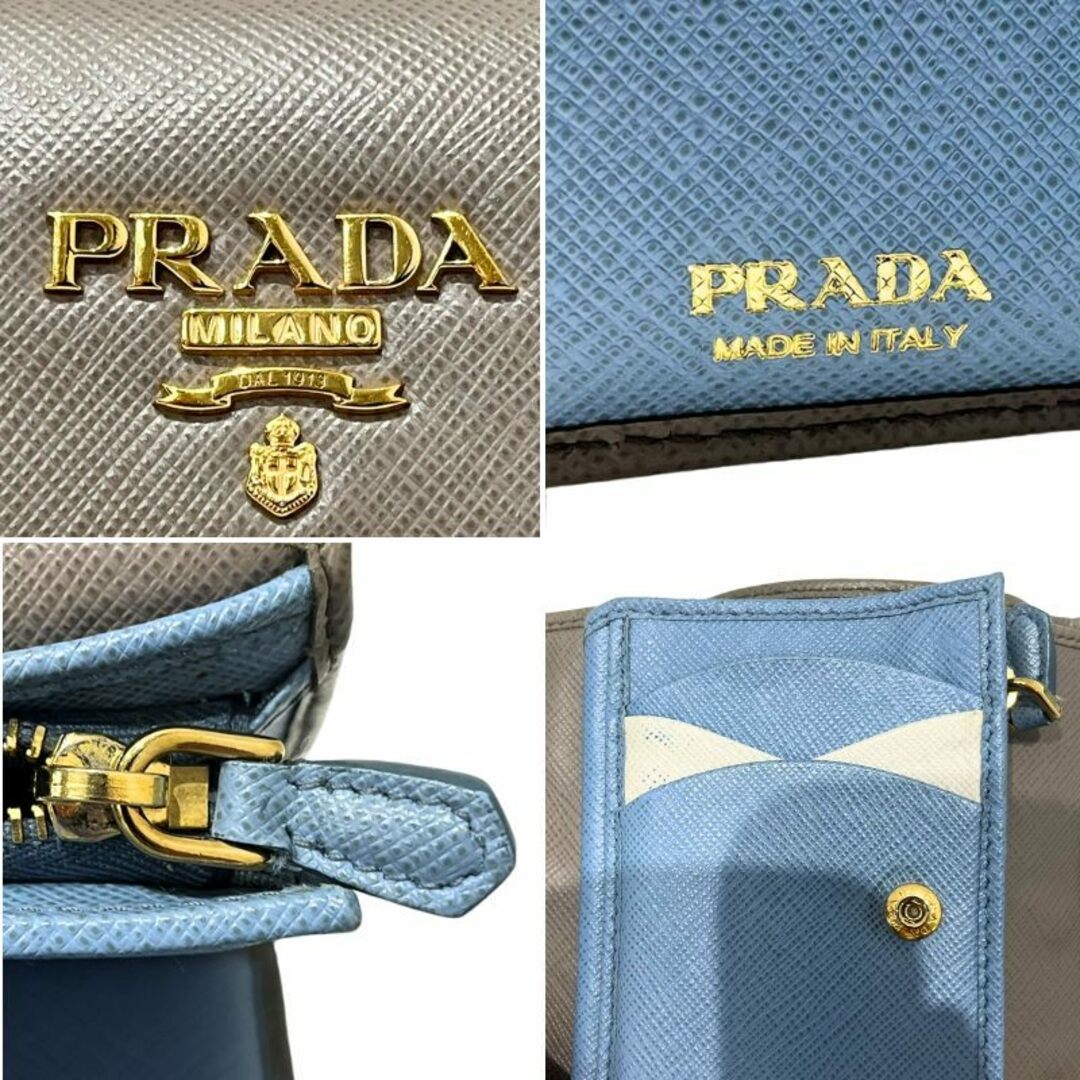 PRADA(プラダ)のPRADA プラダ 三つ折り財布 1MH025 サフィアーノメタル レザー グレー×ブルー マルチカラー レディース コンパクト 【良品】 U2311K663SE レディースのファッション小物(財布)の商品写真