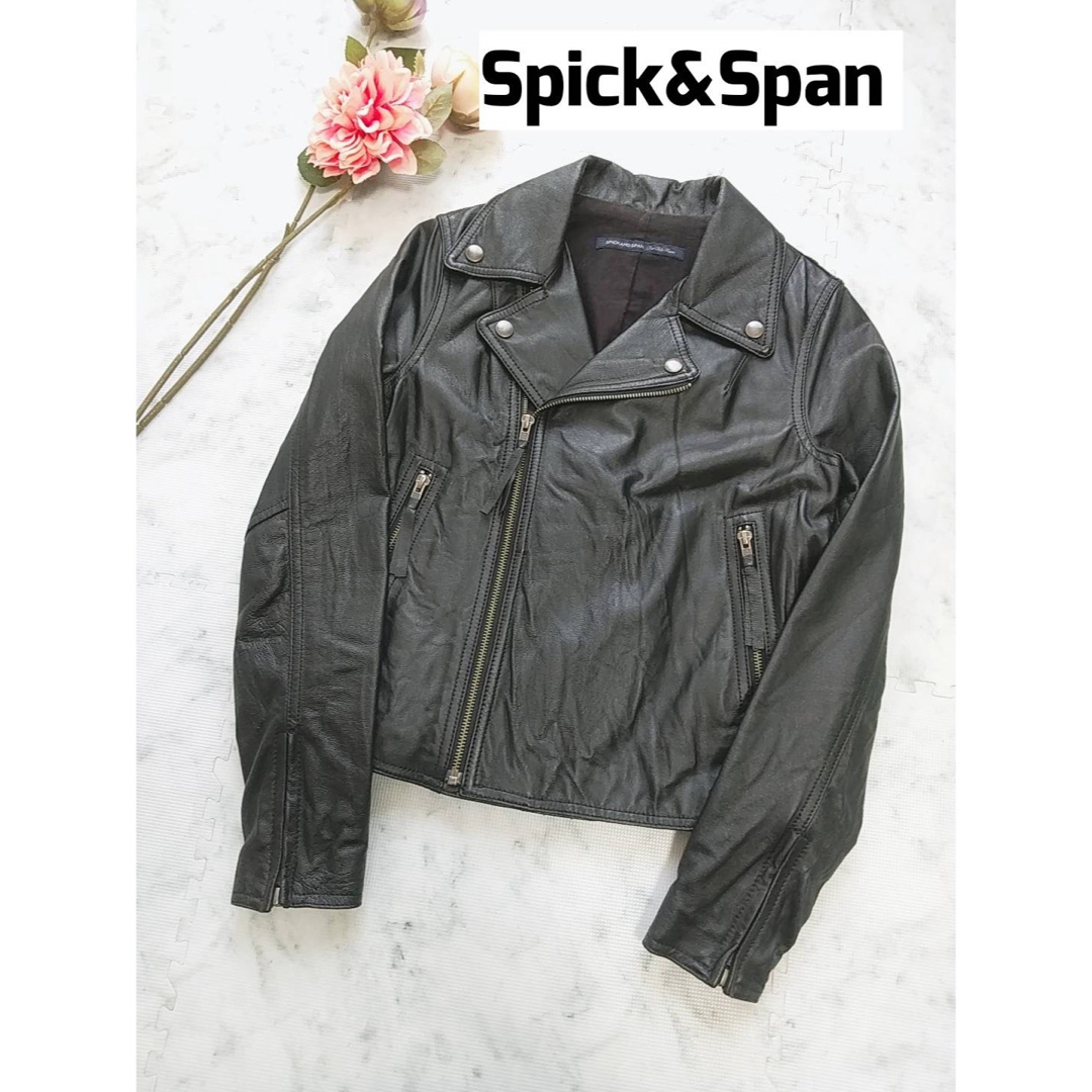 Spick & Span(スピックアンドスパン)のスピックアンドスパン レザージャケット ライダース  豚革 ブラック レディースのジャケット/アウター(ライダースジャケット)の商品写真