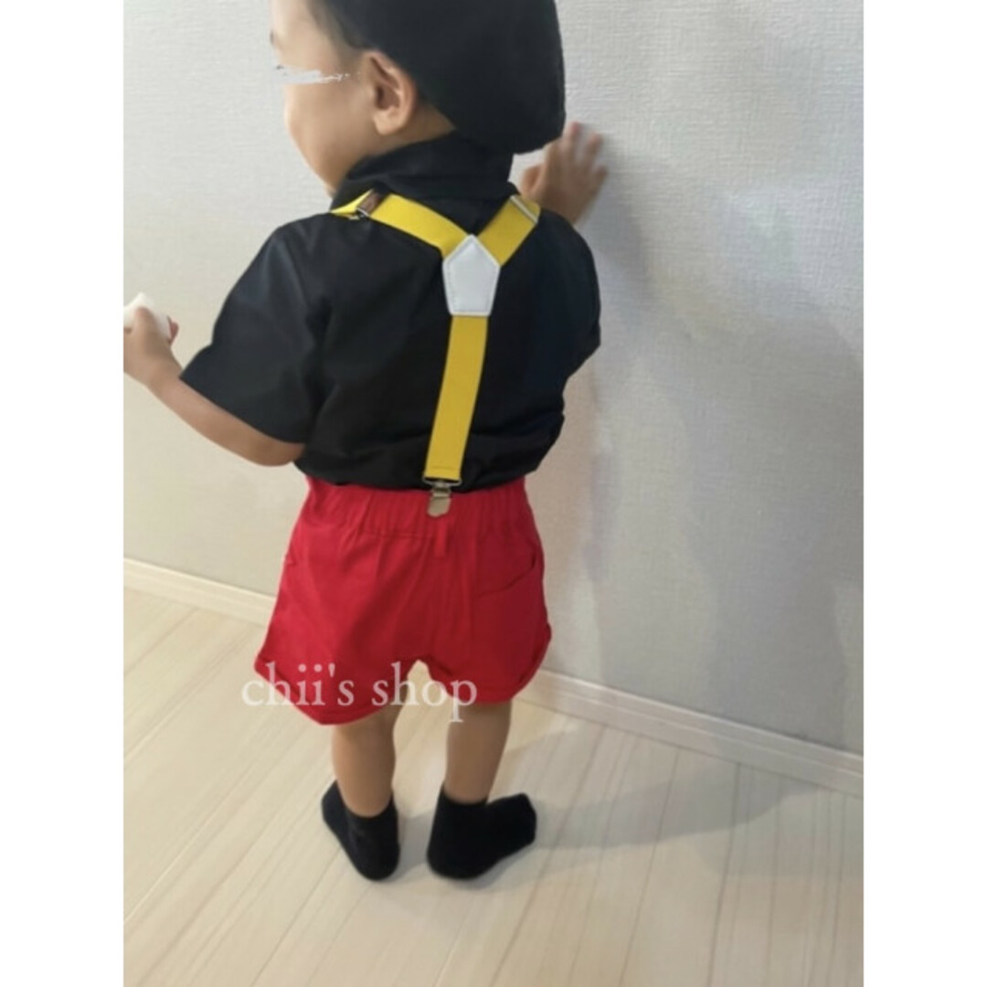 ベビー服 キッズ 80 ミッキーカラー セット 仮装 変装 コスプレ 赤 黒 キッズ/ベビー/マタニティのベビー服(~85cm)(Ｔシャツ)の商品写真