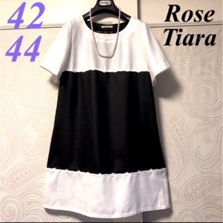 ローズティアラ(Rose Tiara)の42.44大きいサイズ　ローズティアラ 上品バイカラー♡涼しい♡着痩せワンピース(ひざ丈ワンピース)