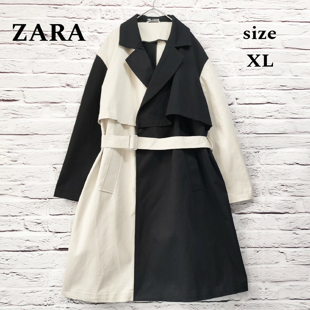 ZARA(ザラ)の【未使用 自宅保管品】ZARA カラーブロック ロング トレンチコート 白 黒 メンズのジャケット/アウター(トレンチコート)の商品写真